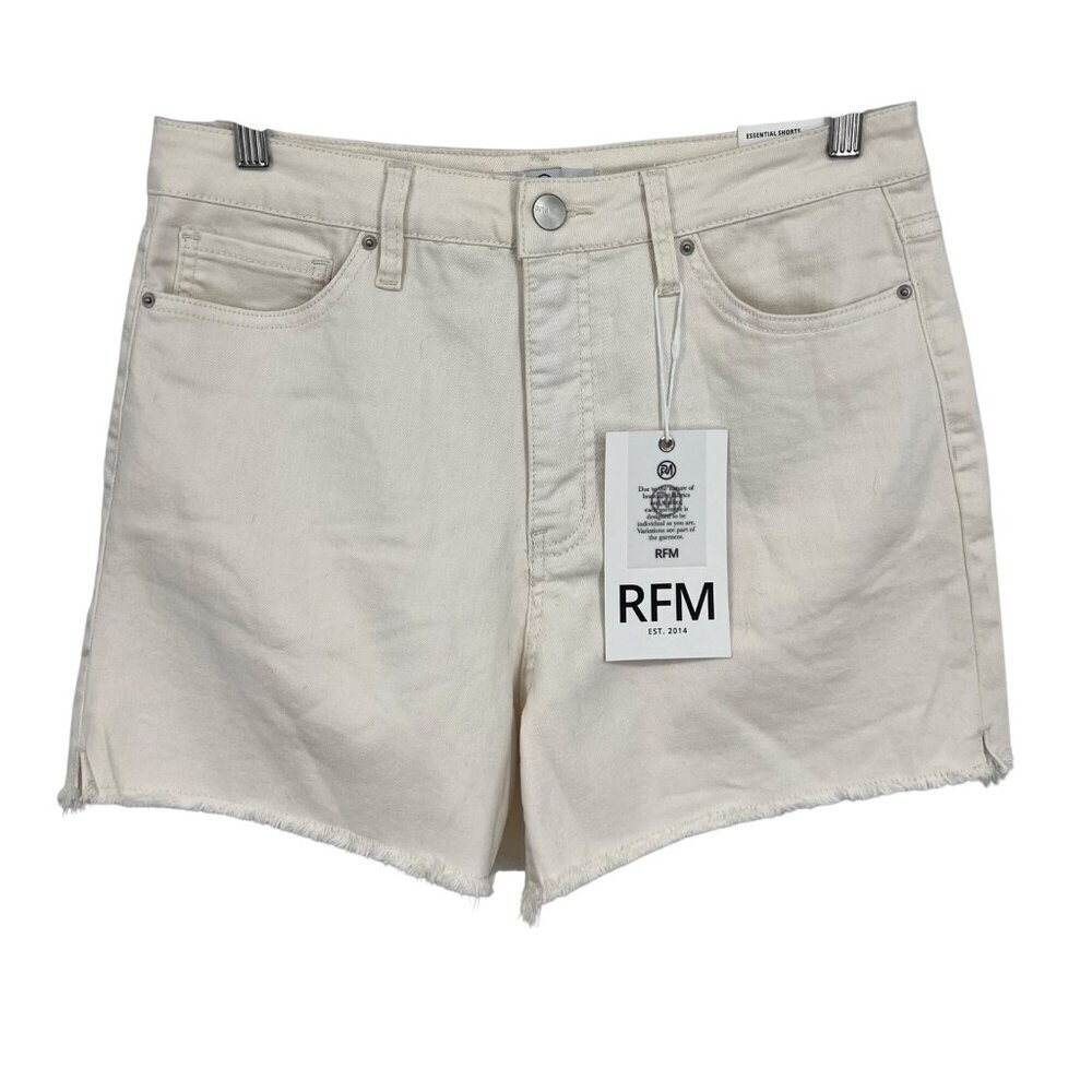 RFM Womens Essential Shorts Size XL Extra Large Fray Hem Off White Denim NWT New